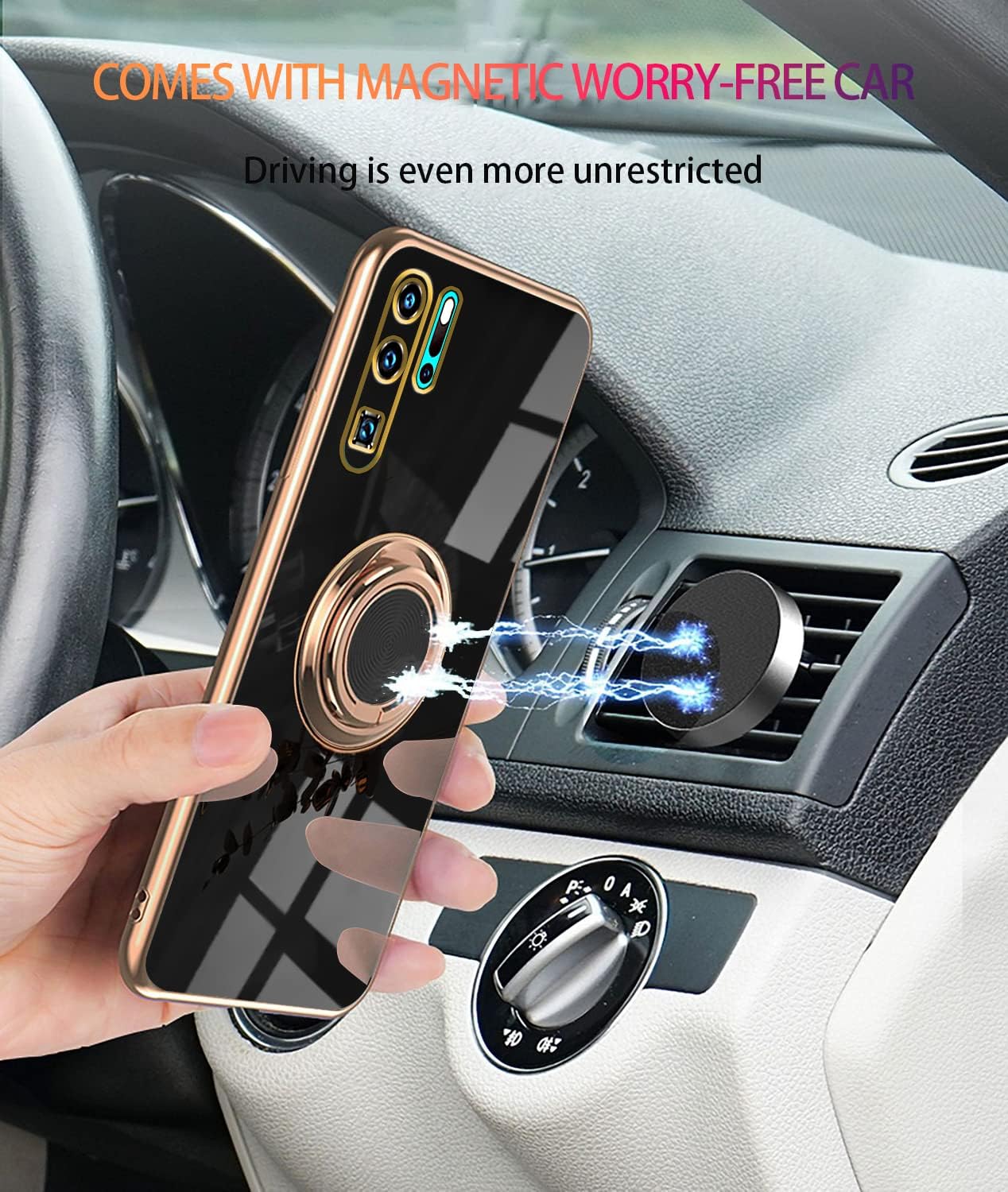 Compatible con Huawei P30 Pro Case Ring Holder Magnet Green, Huawei P30 Pro Funda de teléfono Funda de silicona a prueba de golpes Funda delgada de