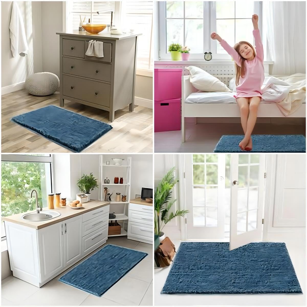 Alfombras de baño de color azul polvoriento, antideslizantes, ultra suaves y esponjosas, lavables para baño, alfombras de microfibra de felpa para
