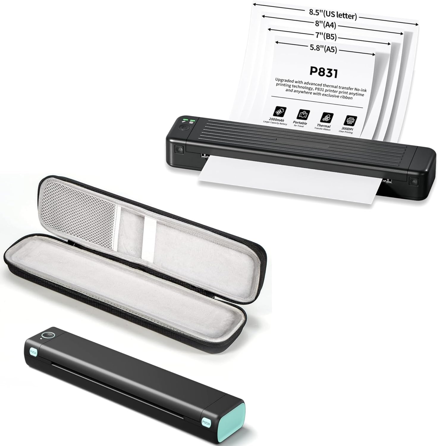 Itari Impresora térmica inalámbrica portátil Bluetooth M08F negra con 1 estuche, impresora de transferencia térmica sin tinta P831