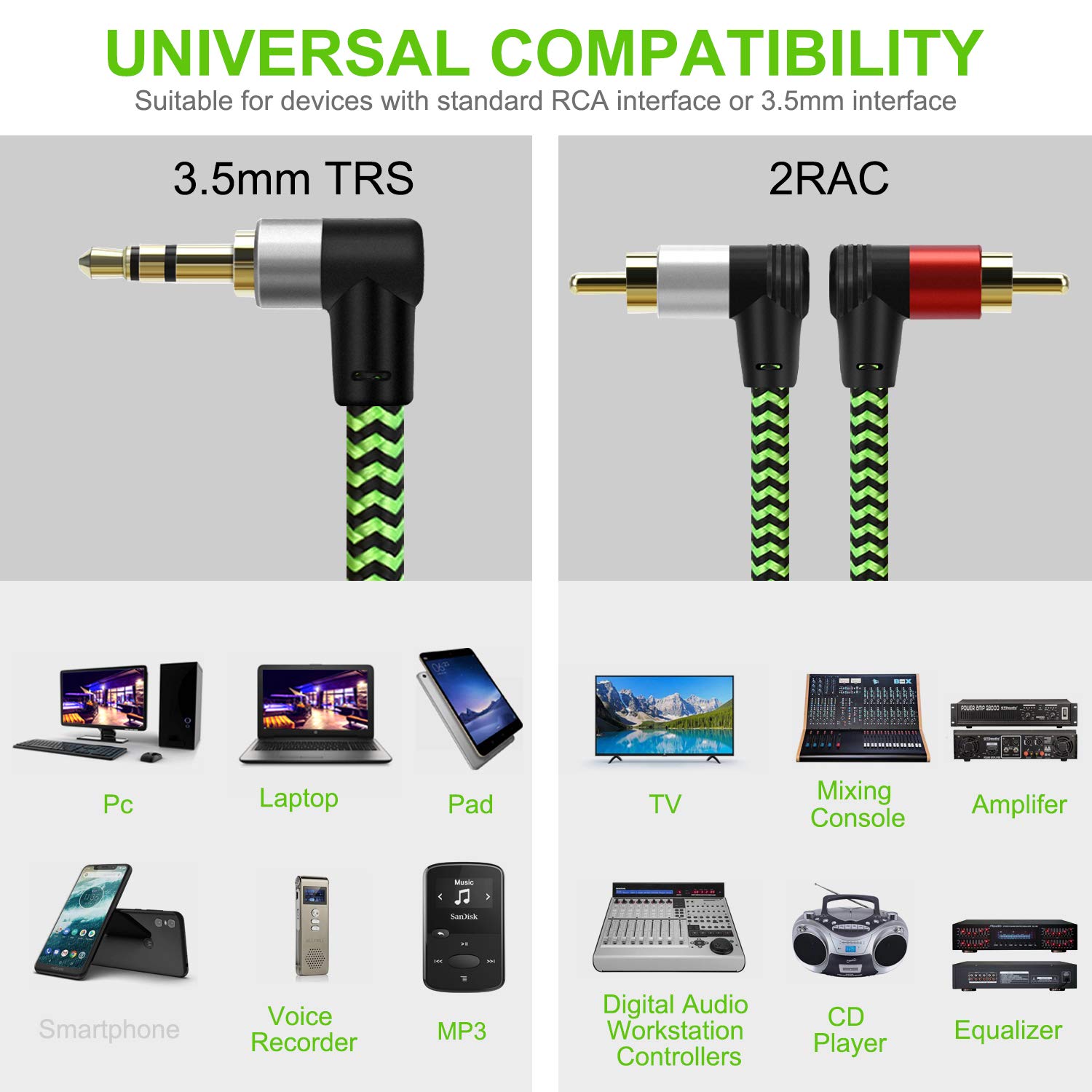 Cable de audio de 3.5 mm a 2 RCA, adaptador auxiliar, cable divisor estéreo, cable auxiliar RCA en Y para smartphone, altavoces, tableta, televisión