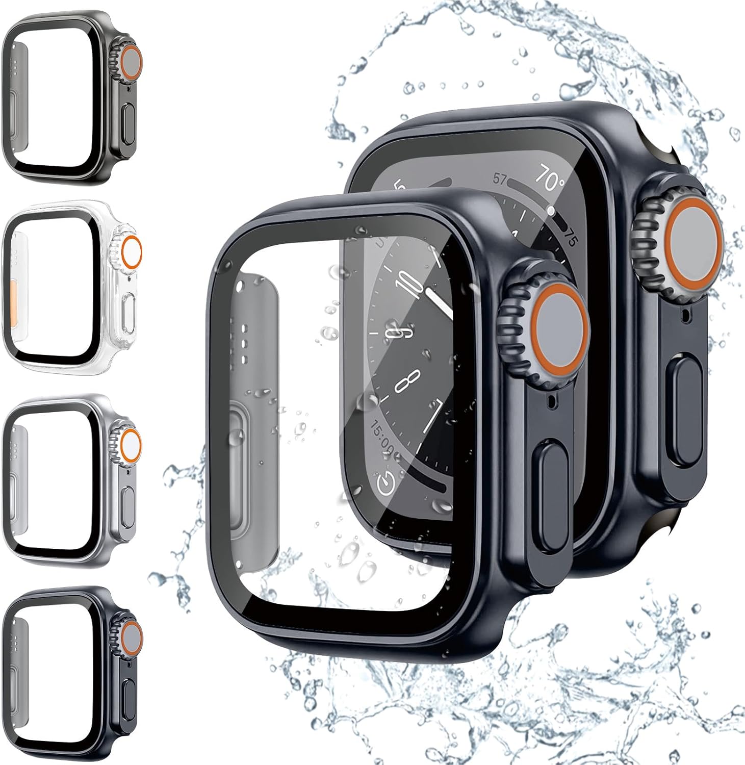 Paquete de 4 fundas integradas de vidrio templado para Apple Watch Series 8, 7, de 1.772 pulgadas (actualización a iwatch Ultra), cubierta general