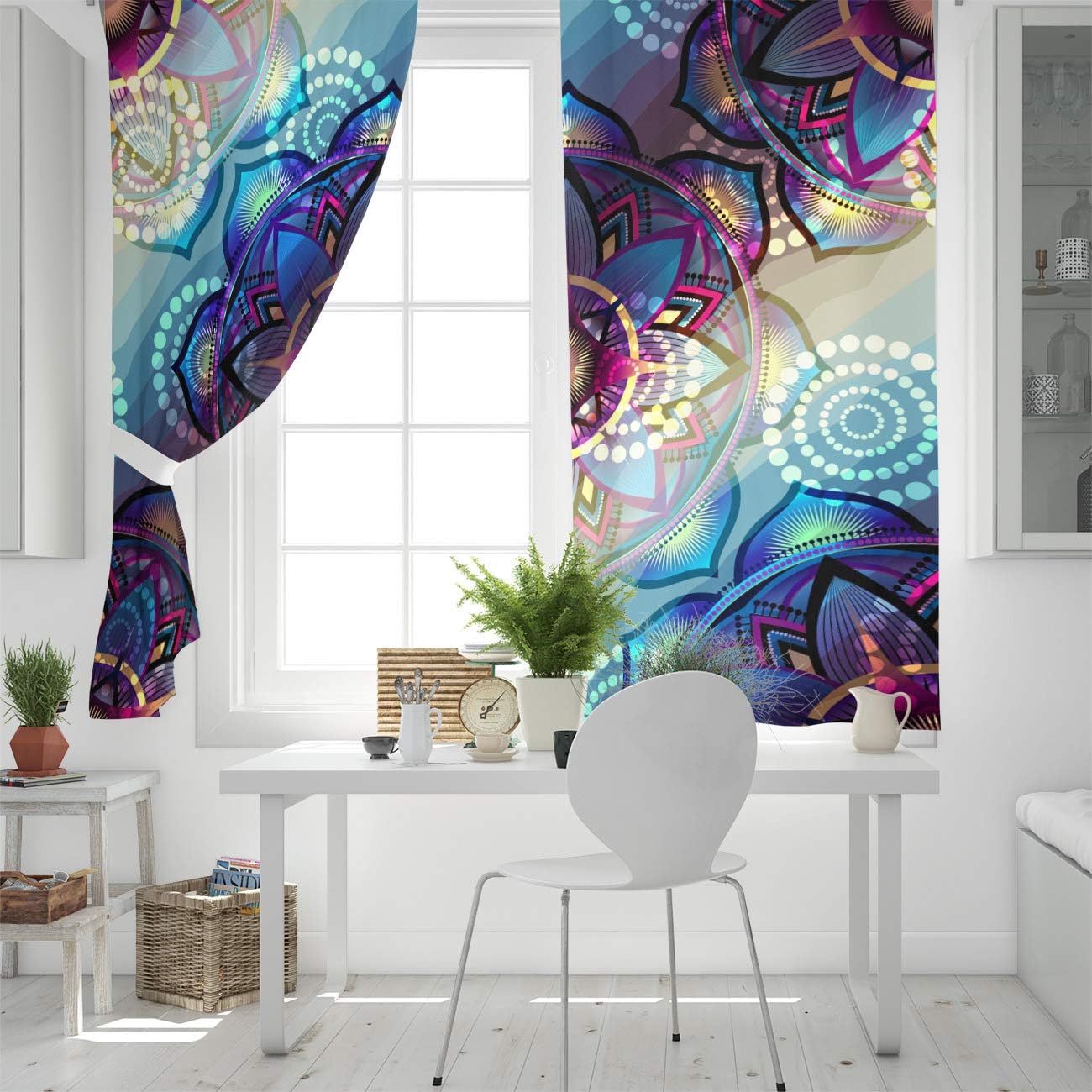 FortuneHouse Blackout Curtains Thermal Insulated Purple Mandala Pattern Solid Pattern Metal Grommet Elegant Room Drapes Window Curtain for Bedroom