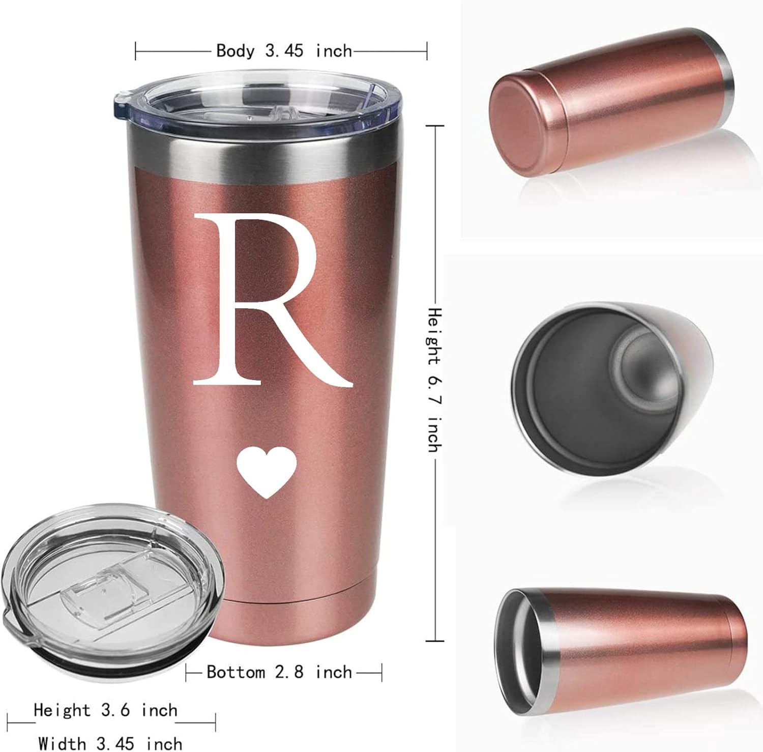 Calltoge Regalos iniciales personalizados, vaso de viaje de acero inoxidable de 20 onzas, taza insultada de oro rosa, regalo de boda, dama de honor,
