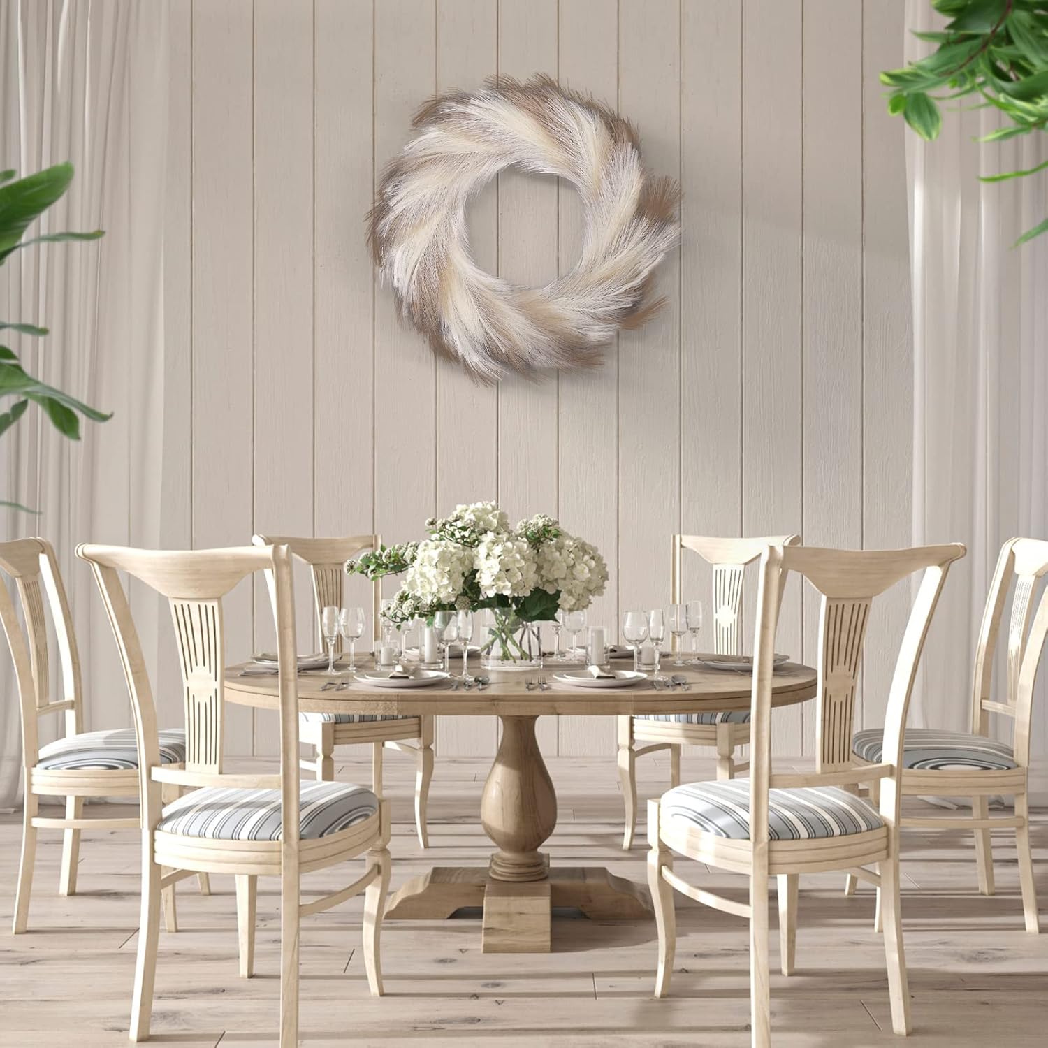 Coronas de pampa de fax para puerta delantera, corona grande de hierba de las pampas de 24 pulgadas para decoración de puerta delantera, decoración