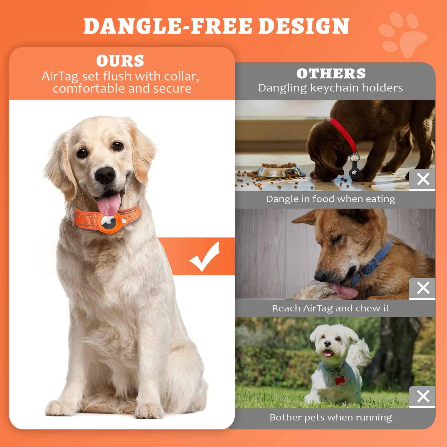 AirTag – Collar de perro Naranja – Talla M Collar reflectante de Apple Airtag para perro, collar de perro grueso AirTag, soporte integrado para