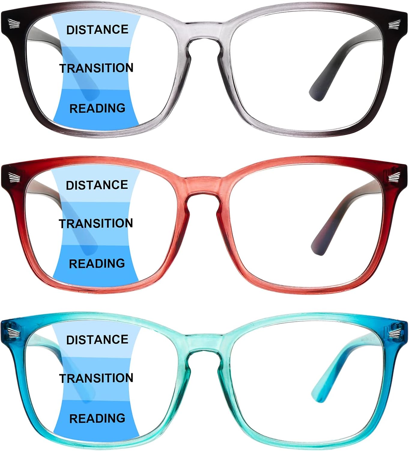 Paquete de 3 lentes de lectura progresivos multienfoque para mujeres y hombres, anti fatiga ocular, bisagras de resorte, lectores de conmutador (3