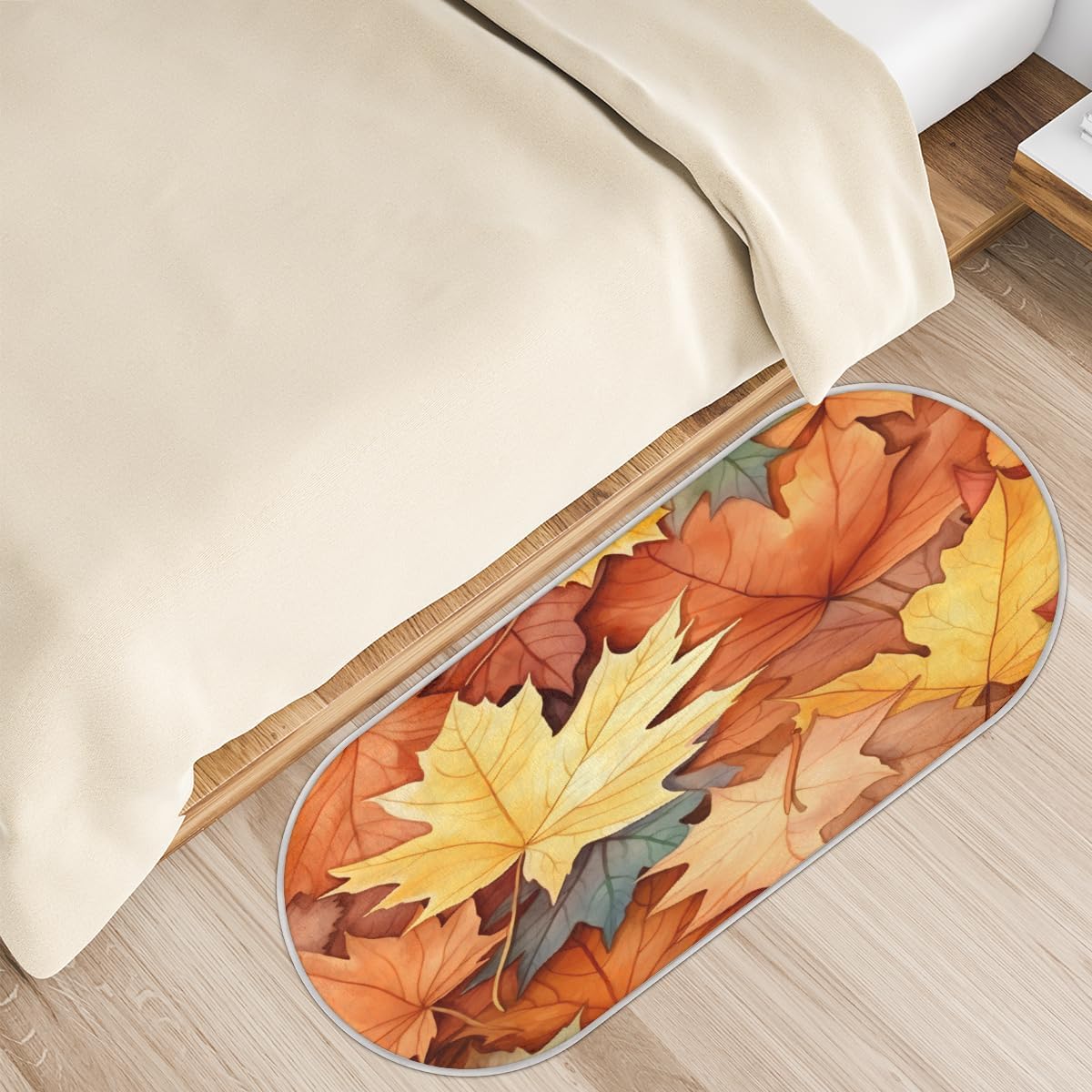 cfpolar Maple Leaves Bathroom Rugs Non-Slip Bath Rug Microfiber Bath Mat Absorbent Kitchen Mats and Rugs Machine Washable Oval Plush Floor Mat for
