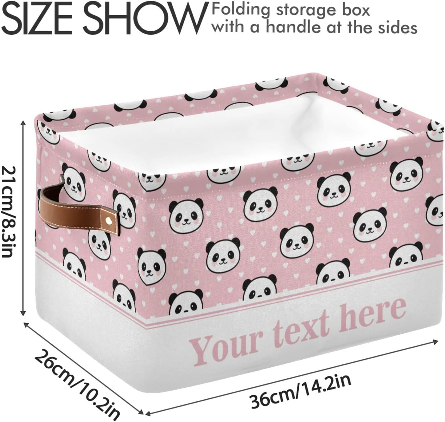 Cesta de almacenamiento rectangular con diseño de panda de dibujos animados, caja de almacenamiento plegable con asas de cuero, estantes, cesta