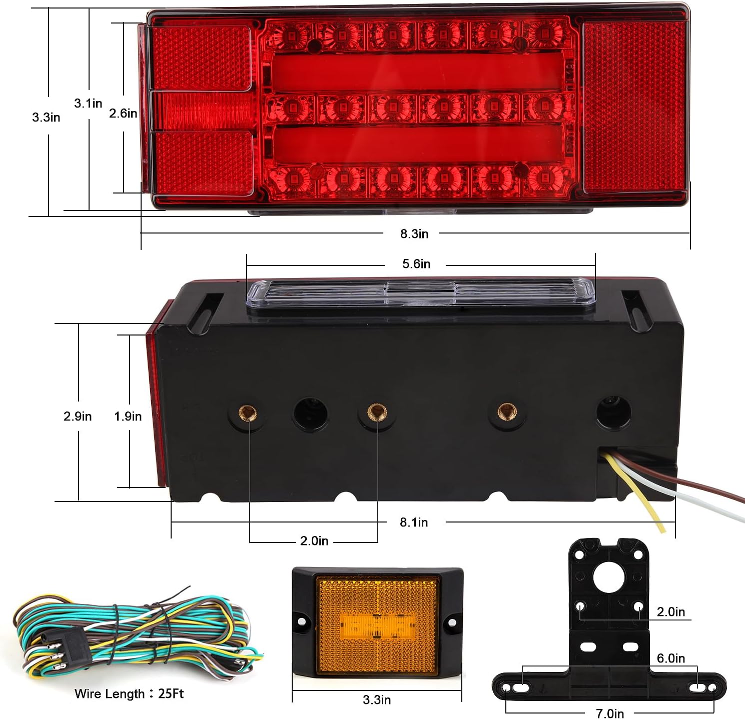Konrali Kit de luces traseras LED sumergibles para remolque, halo brillante, kit de luces de remolque de barco, luces traseras LED rectangulares con