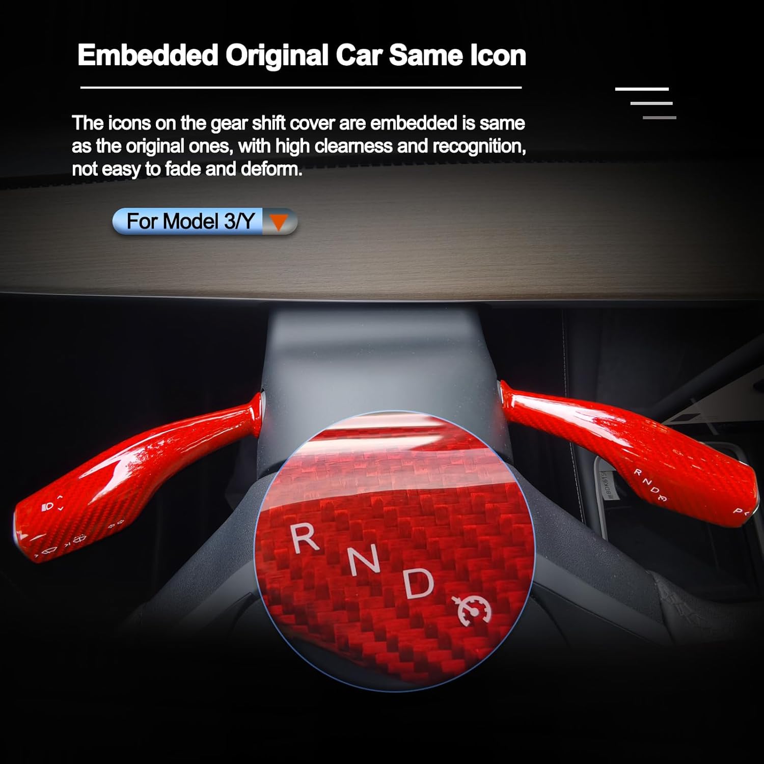 Carbar Tesla Model 3Y – Cubierta de palanca de cambios para Tesla Model Y accesorios 2023-2017 Funda de palanca de dirección de fibra de carbono