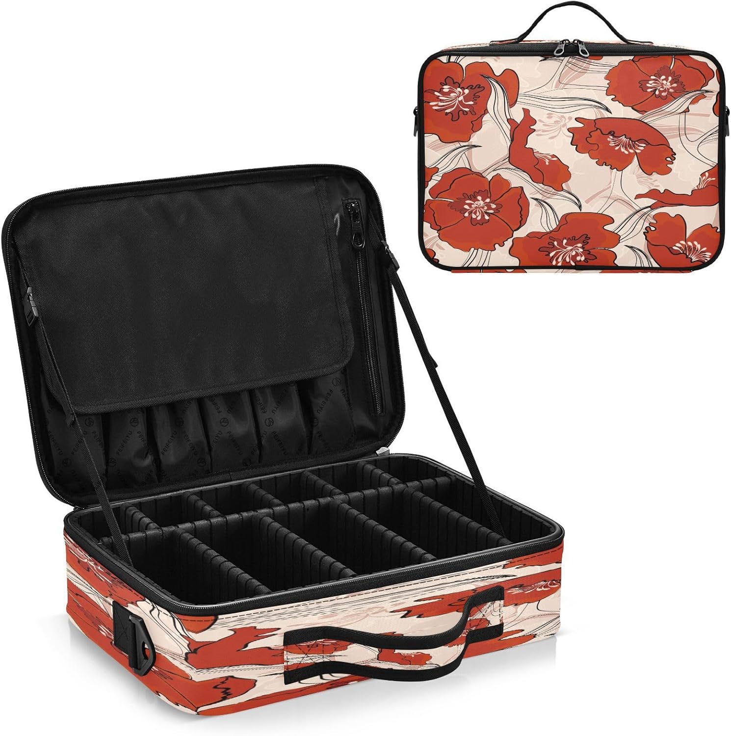 Zathe Painting Red Flower cosmetic bag with handles bag travel toiletry opening makeup bag makeup storage organizer bolso para cosmeticos for women
