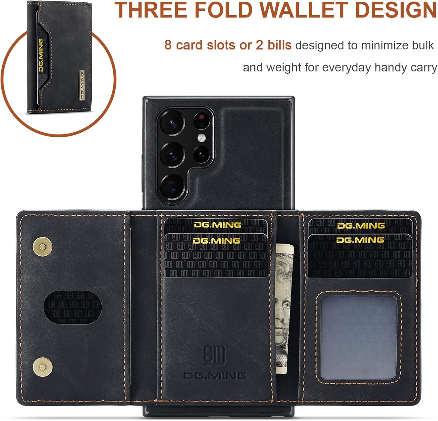 ZCDAYE Funda para Samsung Galaxy S23 Ultra con soporte, 2-1 Funda de cuero desmontable con ranuras para tarjetero Kickstand Funda protectora para