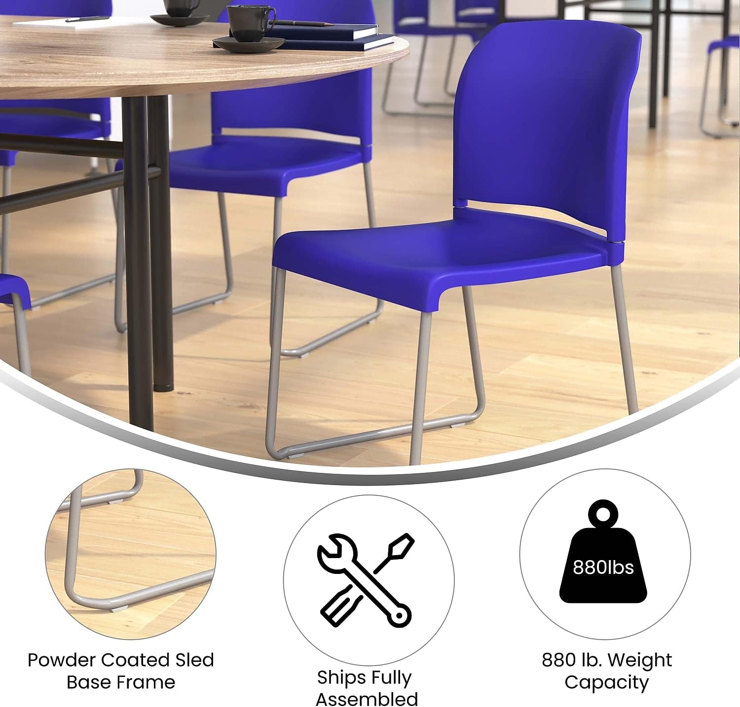 Flash Furniture Hercules Series – Silla apilable contorneada con respaldo completo de 880 libras con base de trineo recubierto de polvo gris, 23.75