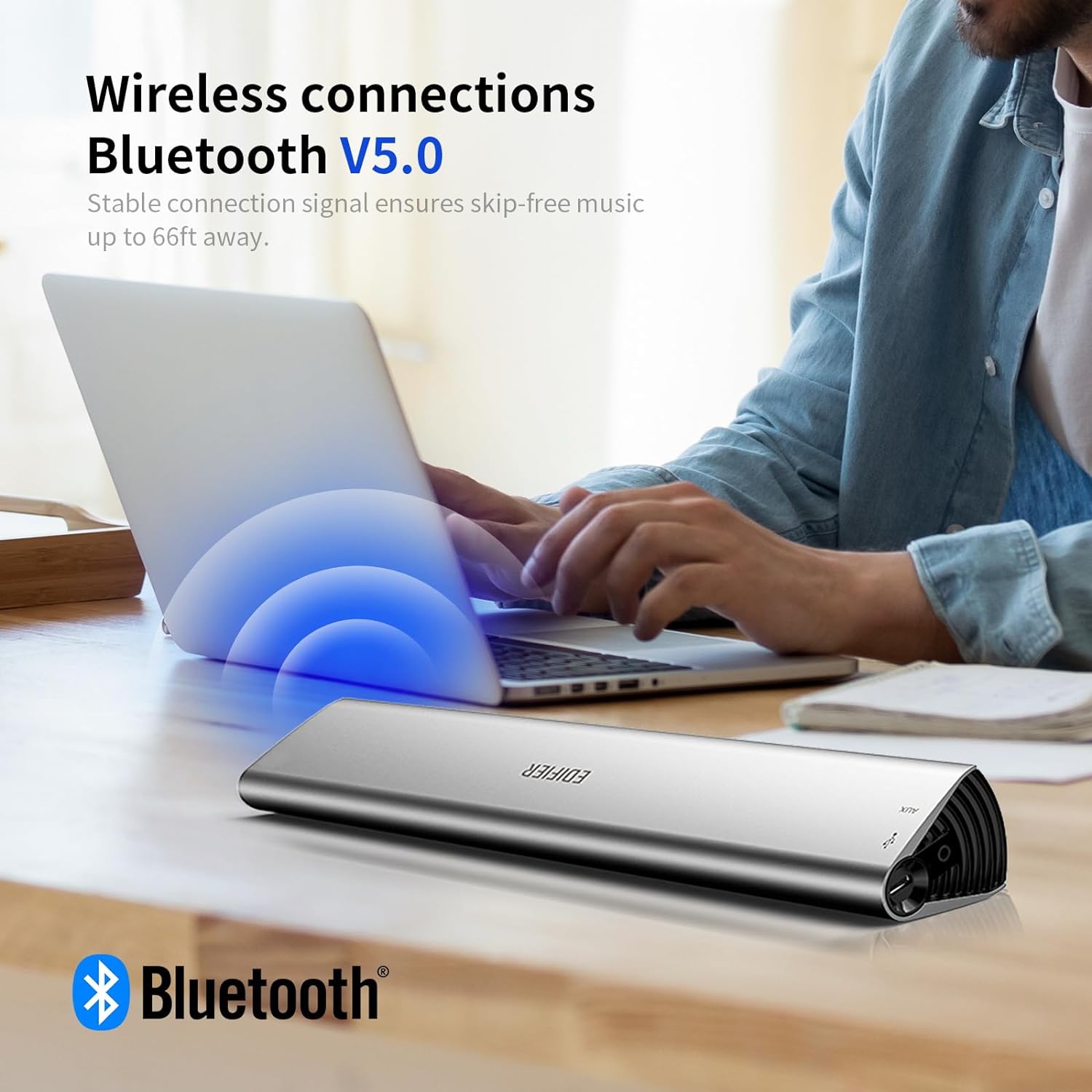 Edifier Altavoz Bluetooth portátil de mesa inalámbrico con sonido estéreo fuerte, graves ricos, carcasa de aluminio actualizada, control táctil,
