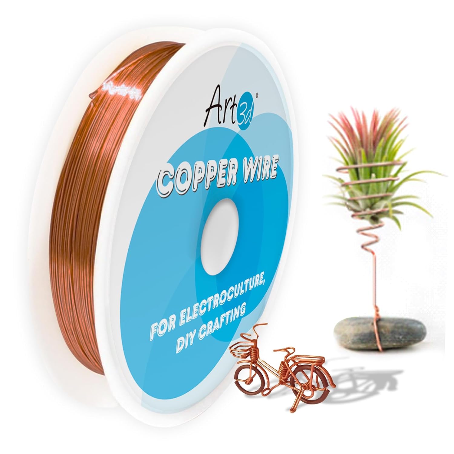 Art3d Alambre de cobre suave puro calibre 16, 120 pies, 99.9% para electrocultura, jardinería, fabricación de joyas, carrete de 1 libra