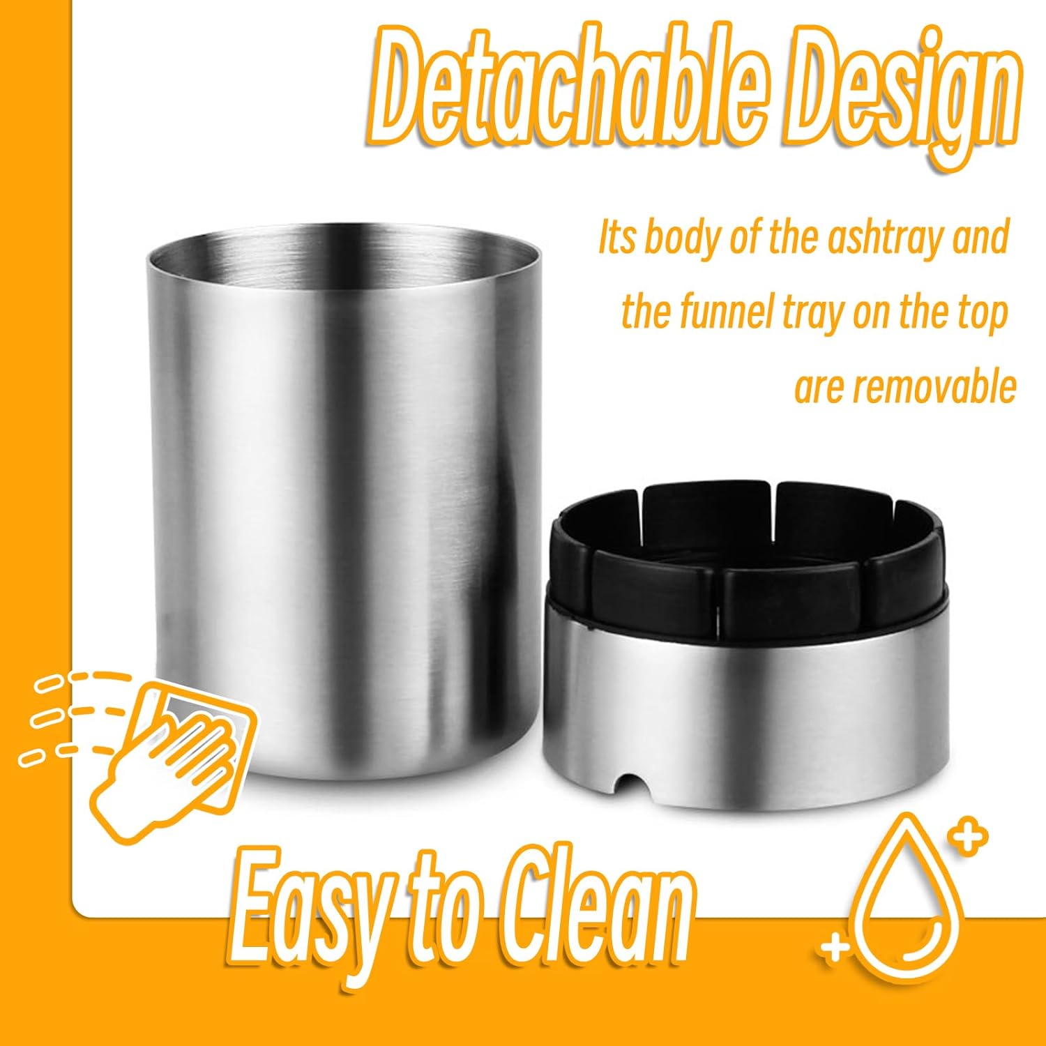 Cenicero de automóvil de acero inoxidable, cenicero portátil sin humo para interiores, mini ceniceros a prueba de olores para patio, accesorios de
