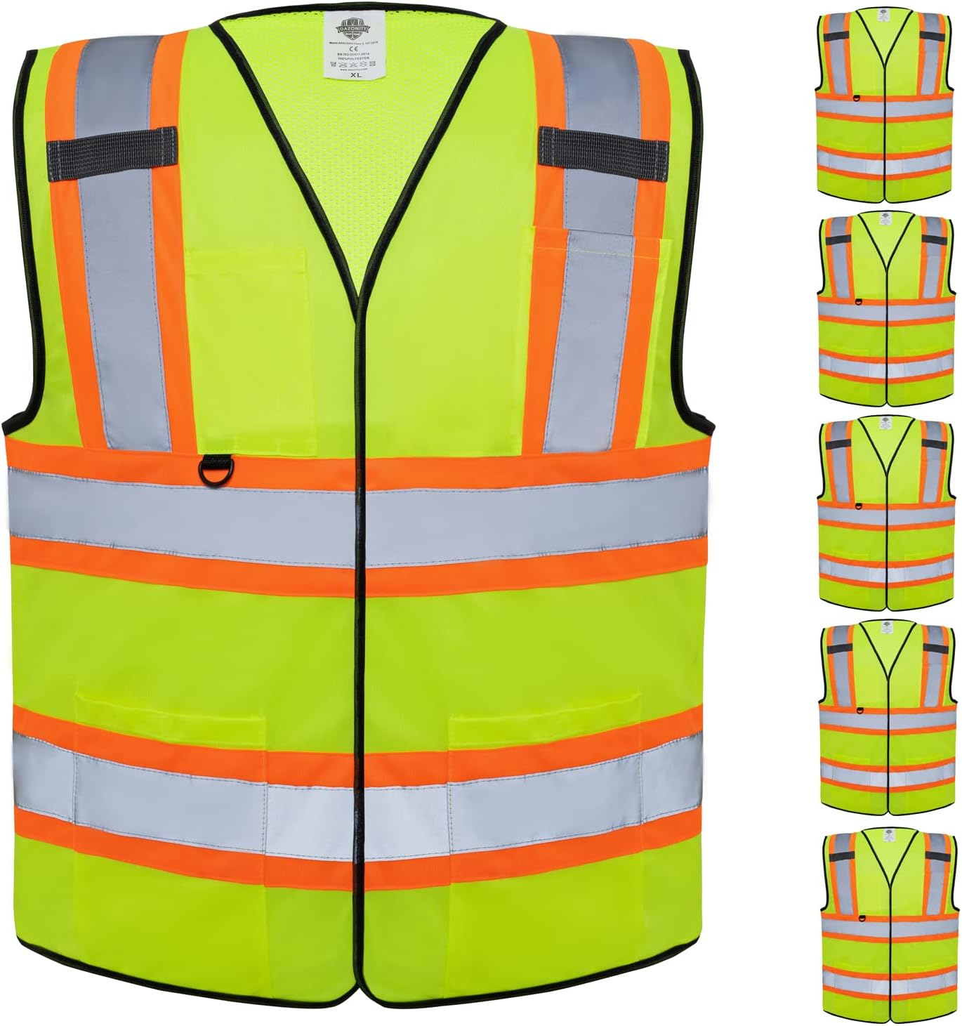 Chaleco de seguridad con múltiples bolsillos, 5 piezas, reflectante y de alta visibilidad para el trabajo, construcción, estacionamiento, almacén,
