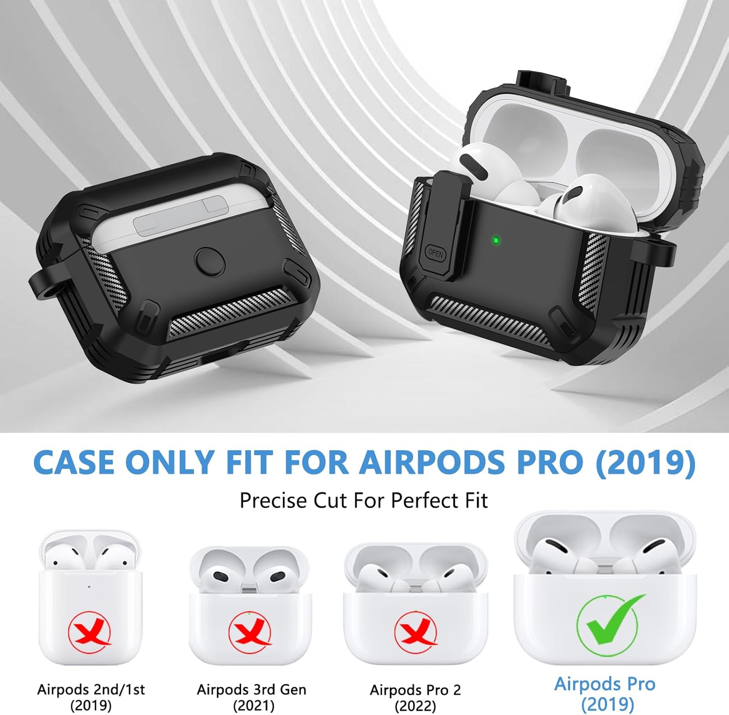 Funda para Airpods Pro (2019), funda de bloqueo seguro para Airpod a prueba de golpes, funda protectora para AirPod Pro, funda de carga con