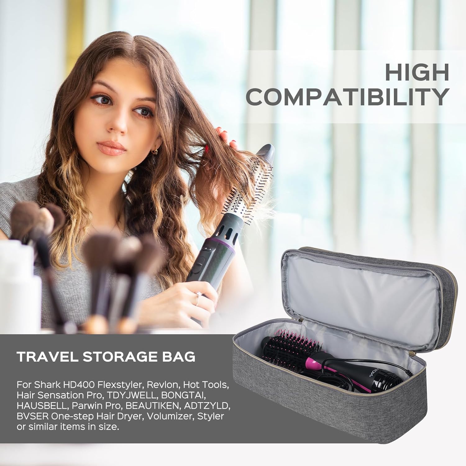 WINZEDGE Estuche de transporte de viaje de doble capa para secador de pelo Revlon de un solo paso y cepillo de aire caliente voluminizador, bolsa