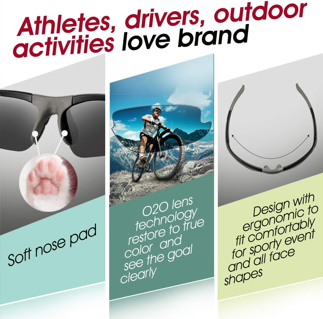 O2O Lentes de sol deportivos polarizados para jóvenes, adolescentes, ciclismo, conducción, golf, béisbol, ciclismo, pesca, correr