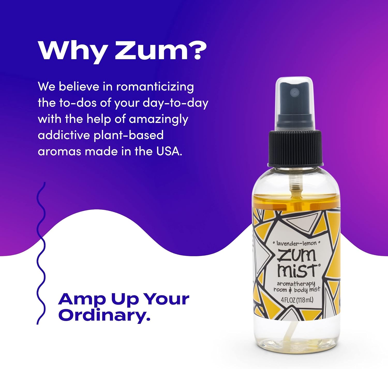 Indigo Wild Zum Mist Spray para habitación y cuerpo, lavanda, limón, 4 onzas líquidas (paquete de 2)