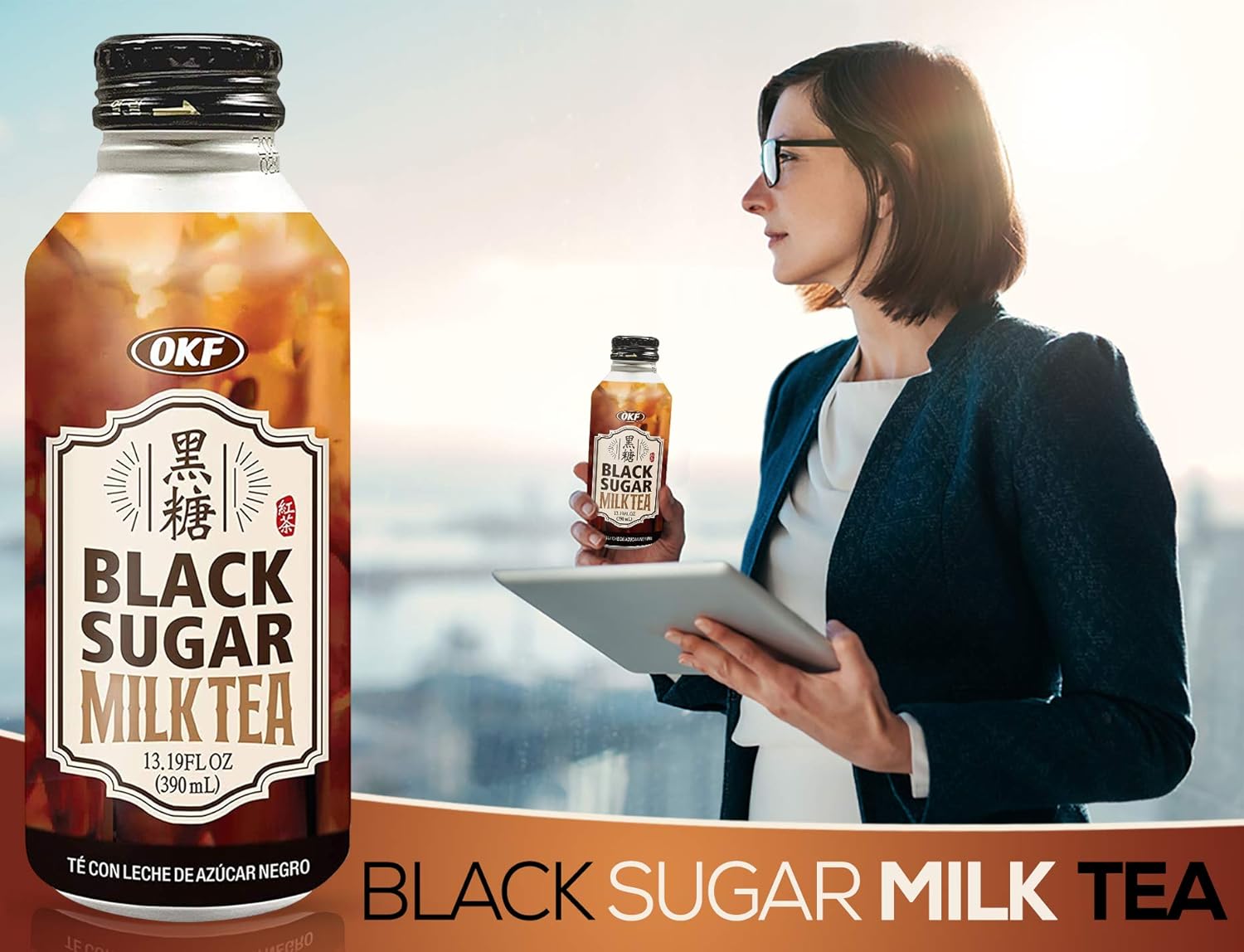 OKF Té con leche de azúcar negro, 13.19 onzas líquidas (paquete de 20)