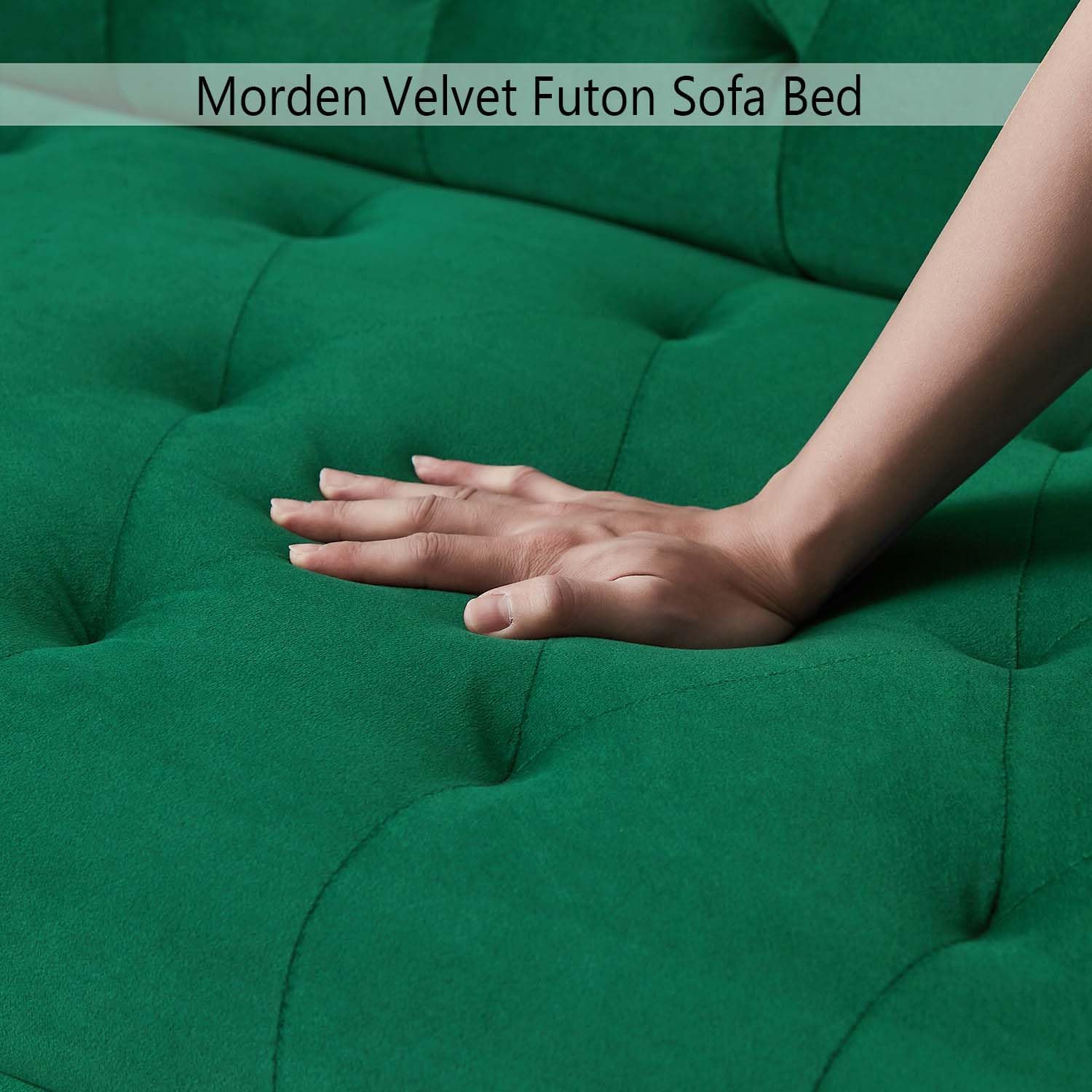 STELSIPLIY Sofá cama futón de terciopelo de 72 pulgadas con patas de metal y 2 almohadas, sofá cama moderno, sofá biplaza convertible tapizado con