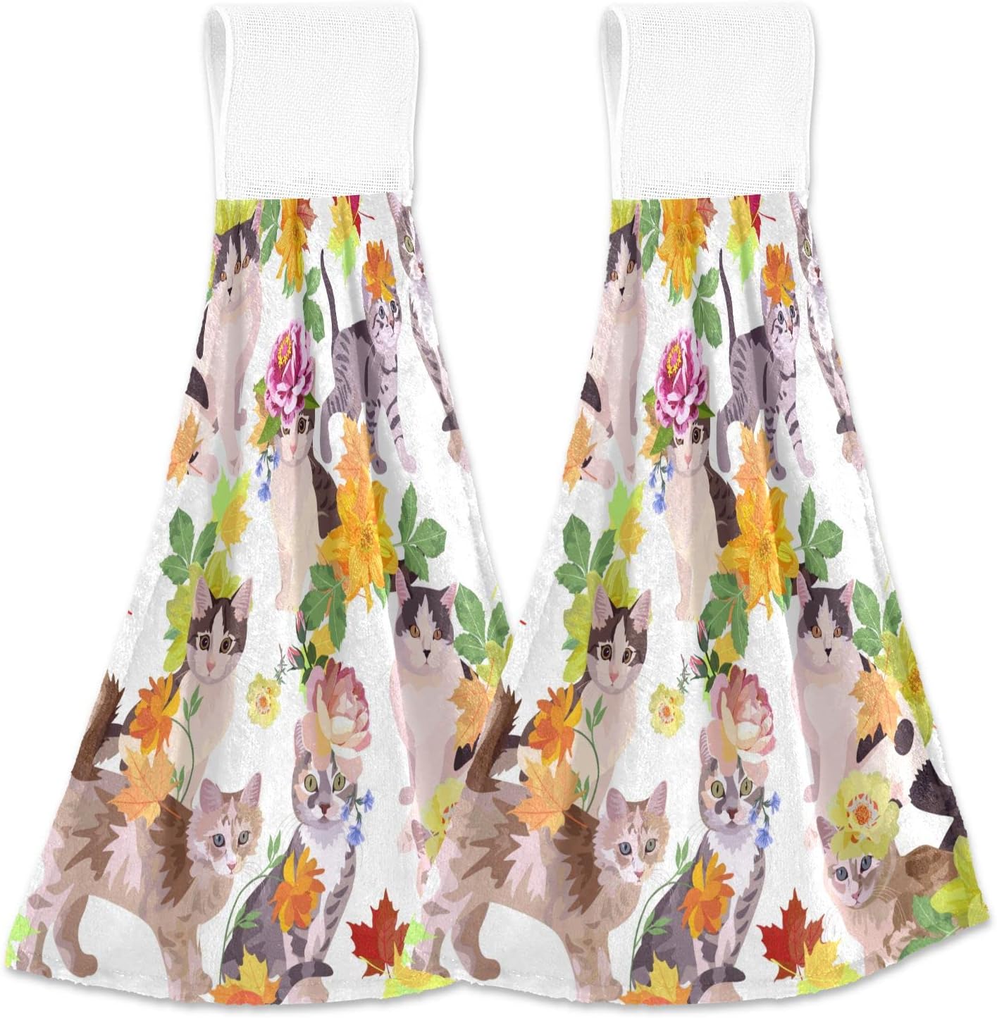 Toallas de mano colgantes para cocina con diseño de gato y arce, bonita toalla absorbente con lazo, 2 piezas de ropa de cama de cocina para baño,