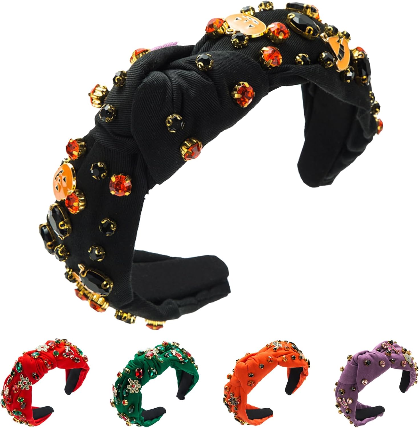 Diadema de diamantes de imitación de Navidad con cuentas anudadas de cristal, diademas con joyas de fantasmas y calabaza, accesorios para el cabello