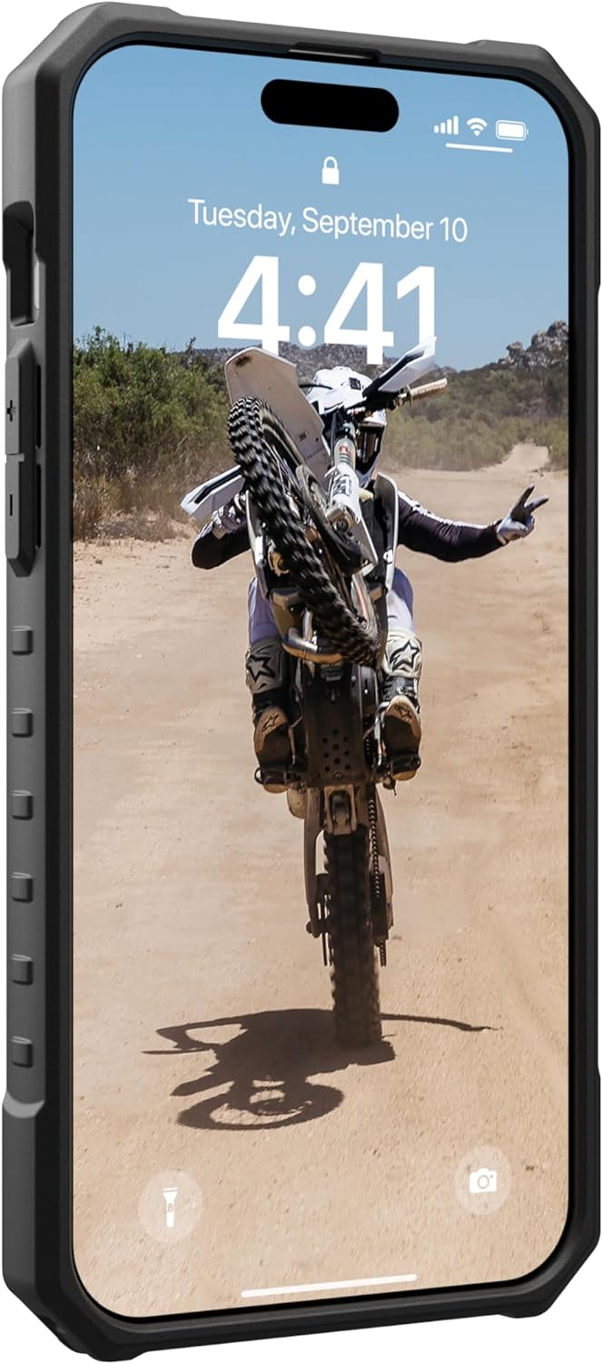 URBAN ARMOR GEAR UAG – Funda compatible con iPhone 15 Pro Max de 6.7 pulgadas, Pathfinder transparente cenizanegro, imán integrado compatible con