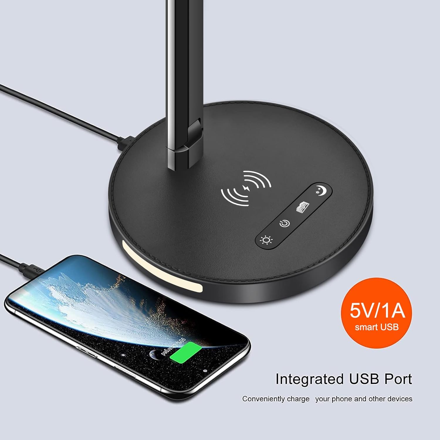 AFROG Lámpara de escritorio LED multifuncional 8 en 1 con cargador inalámbrico rápido de 10 W, puerto de carga USB, luz nocturna, 1200Lux súper