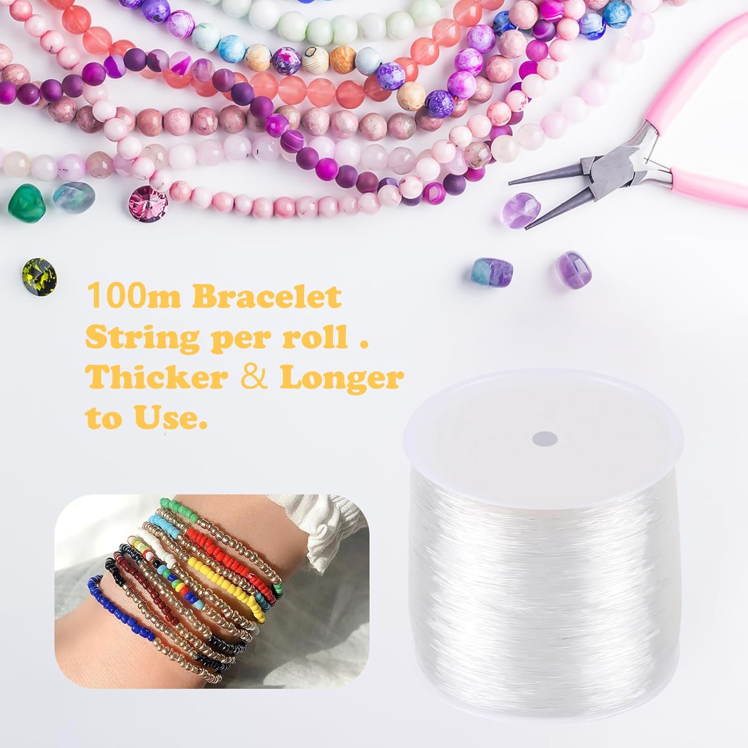 Paquete de 5 cuerdas elásticas de varios tamaños, cuerda elástica de cristal para pulseras, cuentas y fabricación de joyas, 0.020 in, 0.024 in,