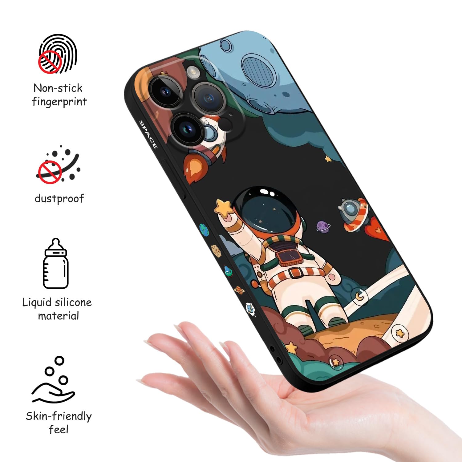 LEECG Fundas para iPhone 15 Pro Max, para iPhone 15 Pro Max, funda de astronauta lateral con diseños de patrón creativo de silicona líquida a prueba