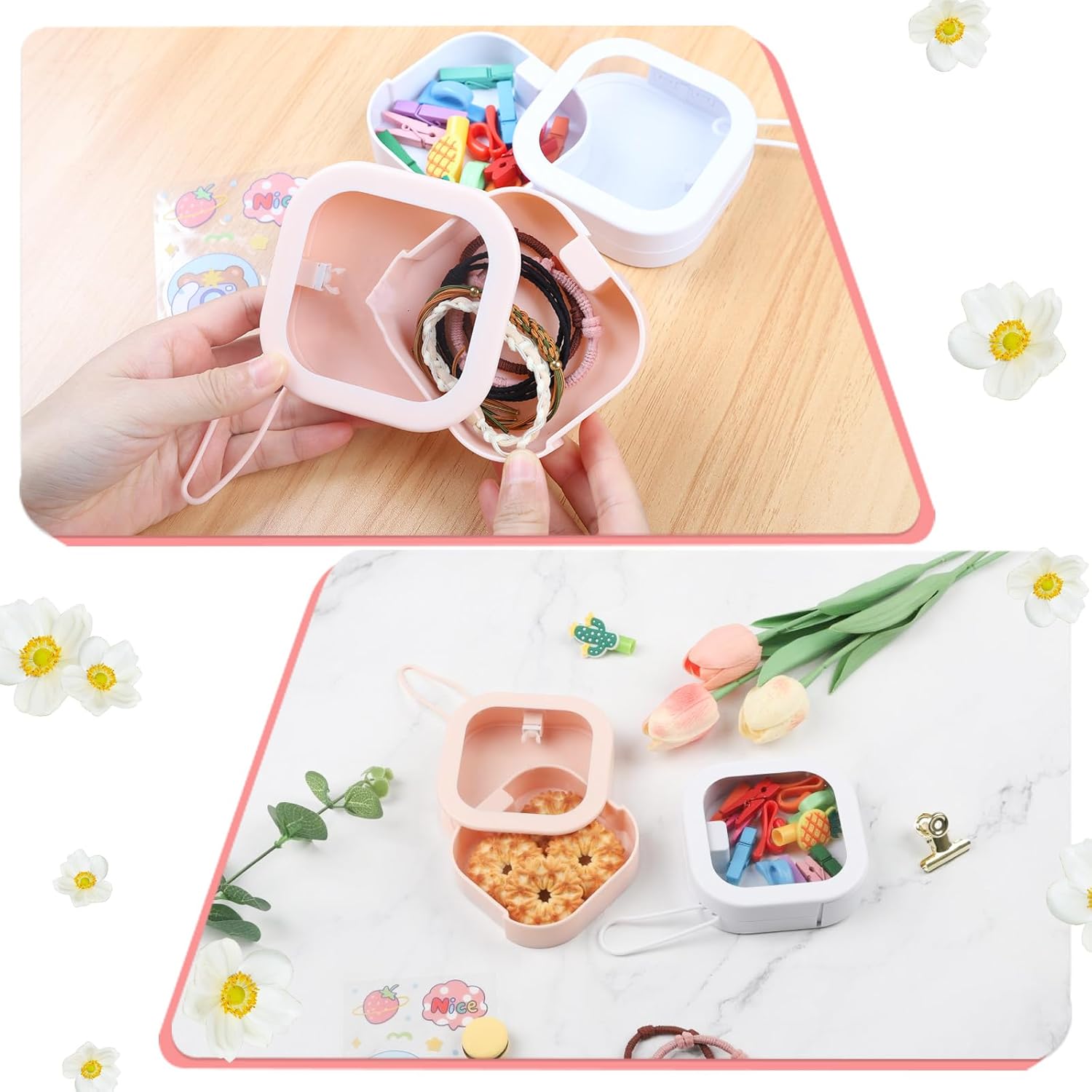 6 organizadores de cintas para el cabello, organizador de accesorios para el cabello, dispensador portátil de soporte de Qtip de viaje, caja de