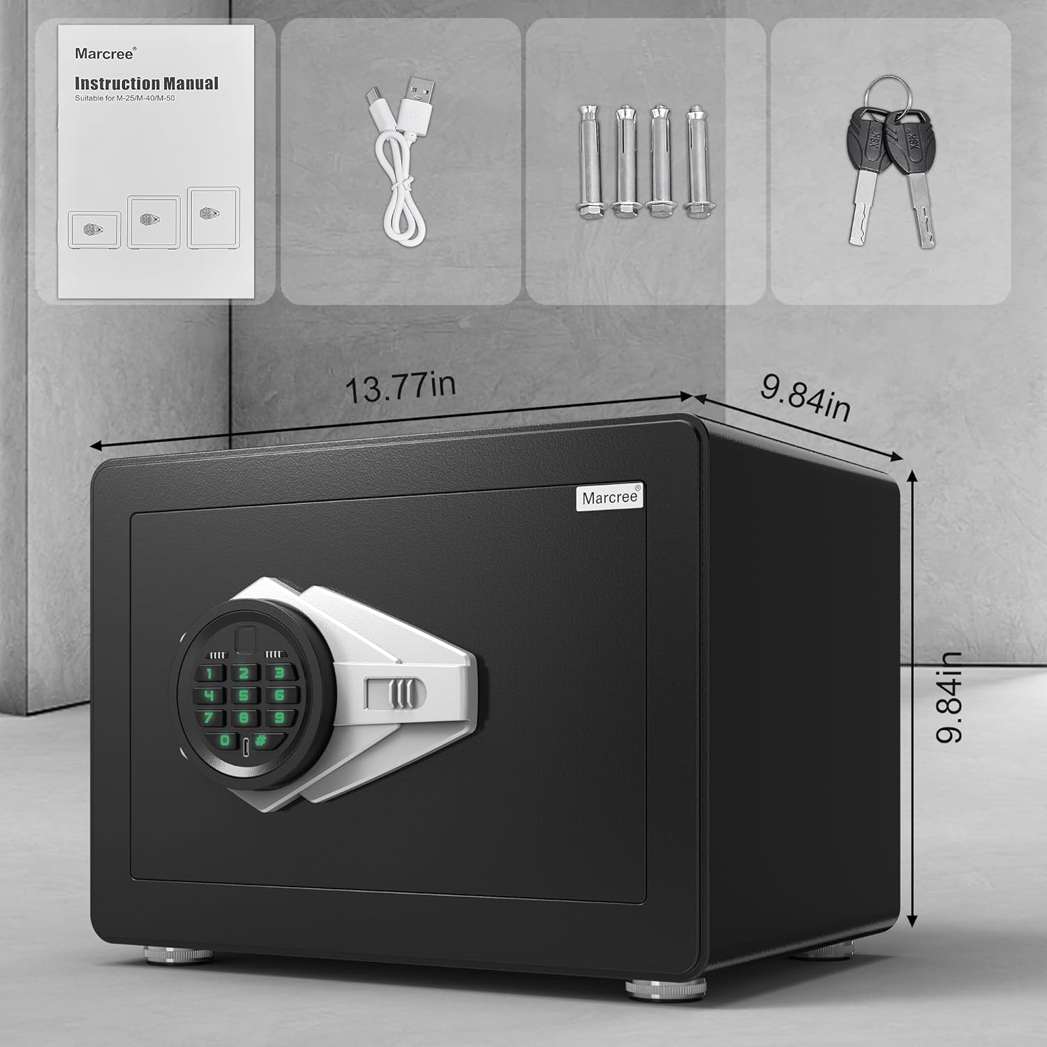 Caja de seguridad pequeña, caja fuerte de 0.8 pies cúbicos con teclado de seguridad digital y luz sensor, caja fuerte para dinero en efectivo,