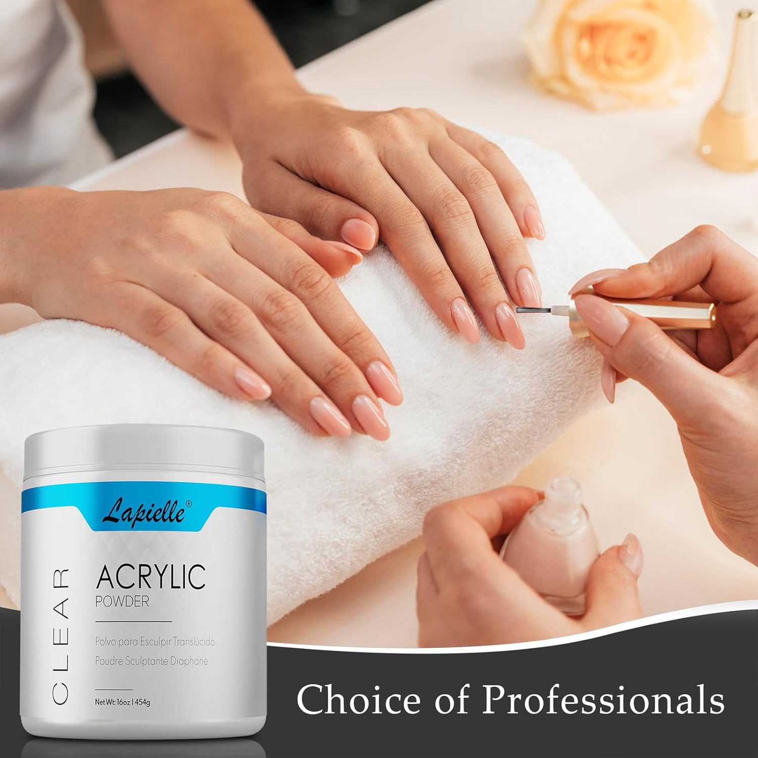 Lapielle Polvo acrílico profesional para arte de uñas. Larga duración, gran capacidad y secado rápido. Extensión de uñas de manicura de salón de