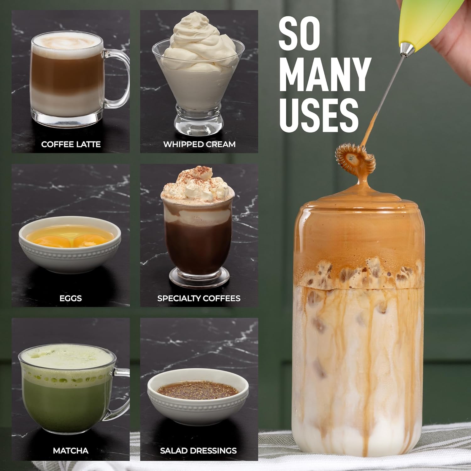 Zulay – Espumador de leche potente, de mano, para hacer espuma para latte, batidor para mezclar bebidas, café, capuchino, frappés, matcha, chocolate