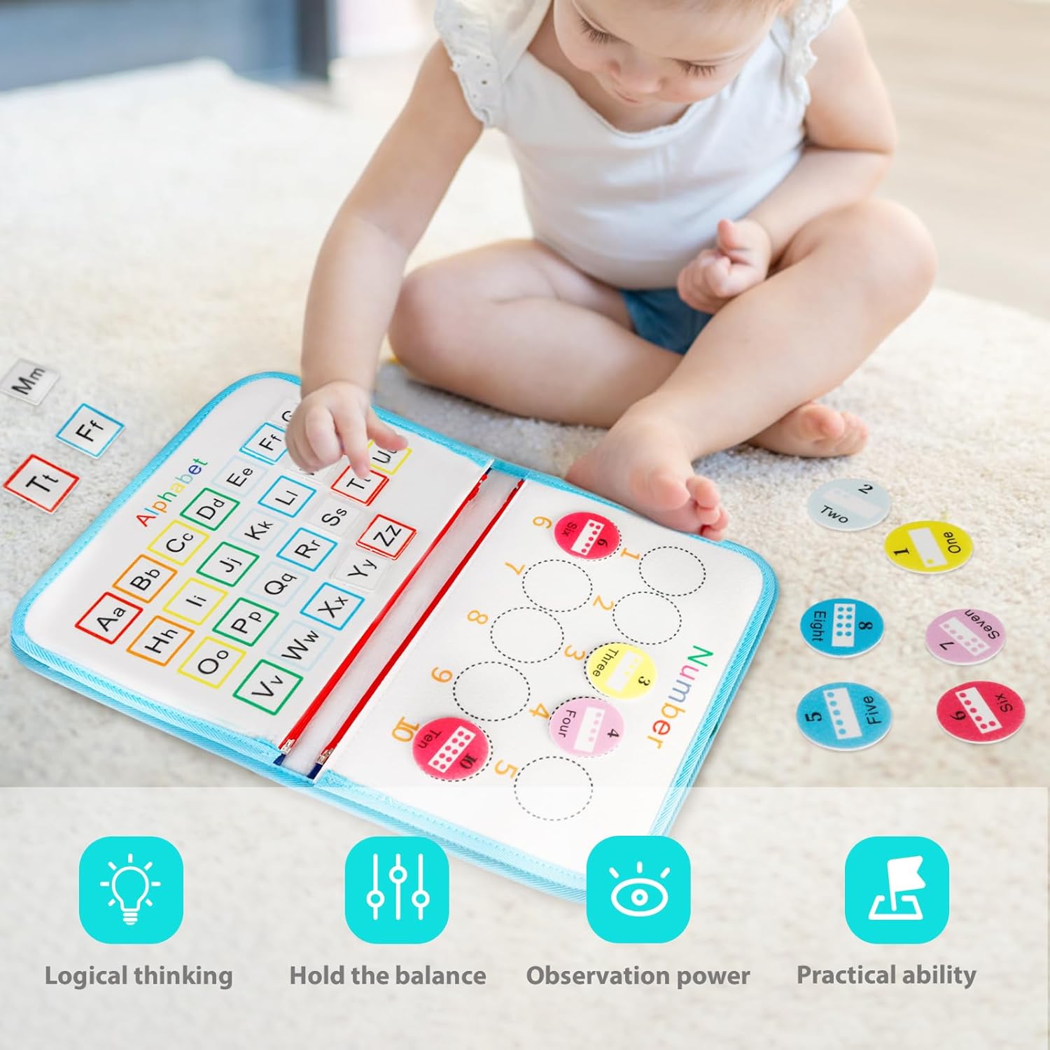 DICTAMNI Juguetes de mesa para niños de 1, 2, 3, 4 años, juguetes educativos sensoriales, tablero sensorial con hebillas, actividades educativas