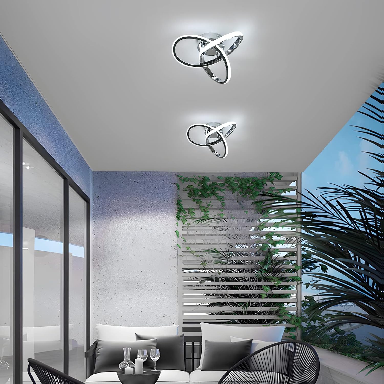 AUA Juego de 2 lámparas LED de techo, modernas luces de techo semiempotradas, color blanco frío de 6000 K, lámparas de techo para cocina, comedor,