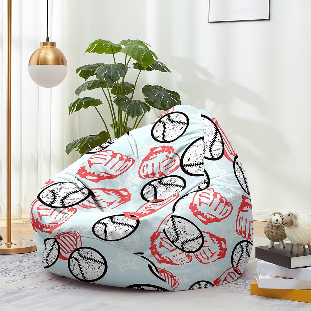 Lukery Puf de almacenamiento de animales de peluche de béisbol 3D para niños y adultos, puf rellenable (sin relleno) para sala de estar, sofá