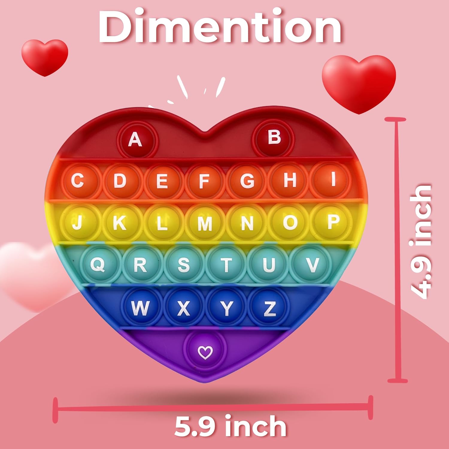 PETBSNVB Juguete antiestrés de burbujas con forma de corazón arcoíris con letras y números, regalo de Navidad, juguete sensorial con alfabetos, para
