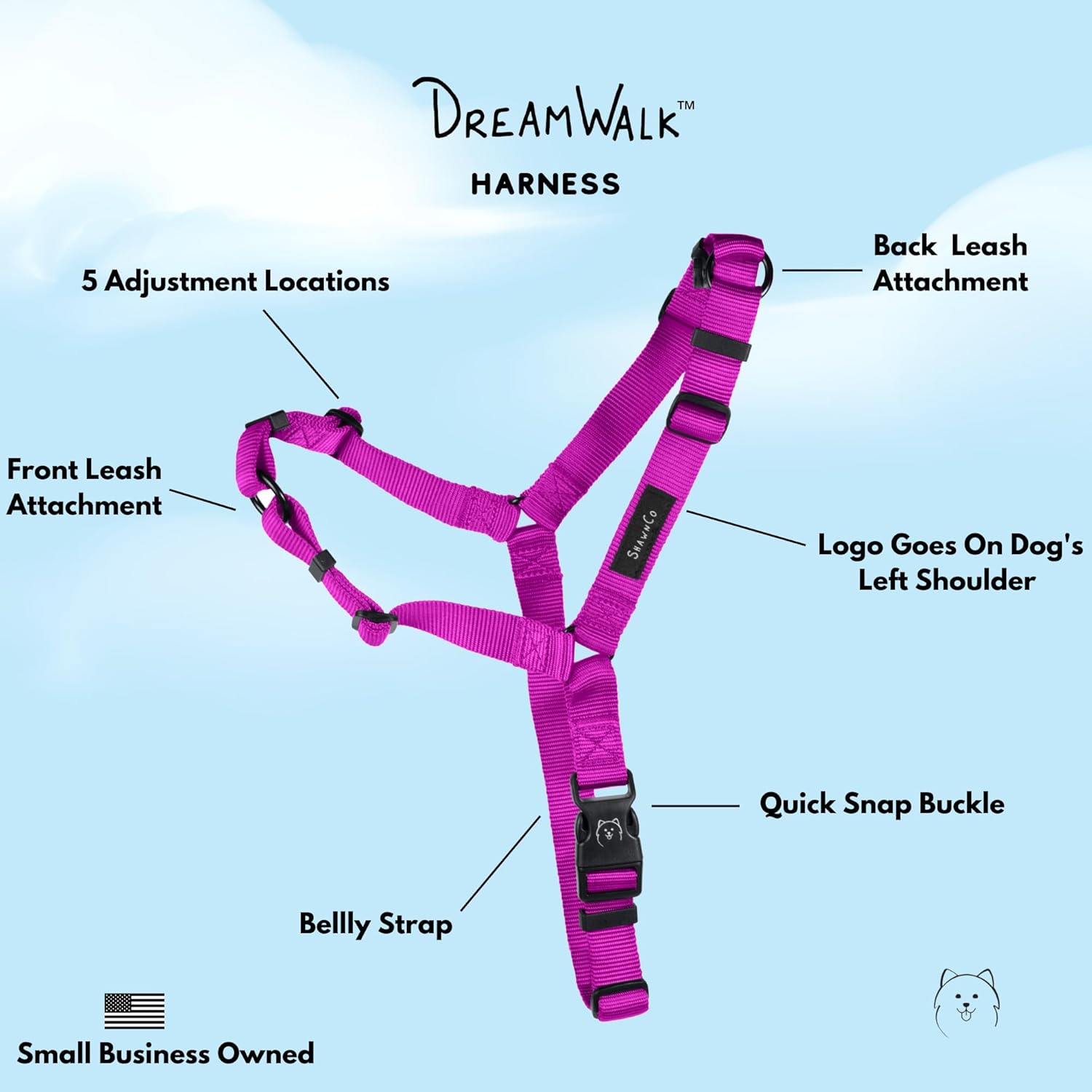 ShawnCo Dream Walk – Arnés sin tirones para perro, ajustable, cómodo, fácil de usar, para ayudar a dejar de tirar, para perros pequeños, medianos y
