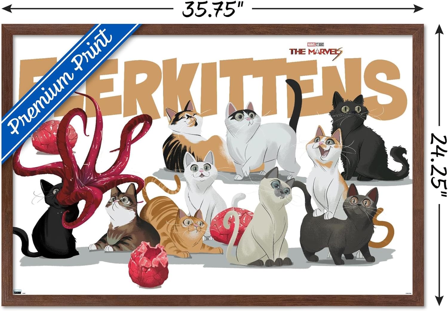 Trends International Marvel The Marvels – Póster de pared de flerkittens, 22.37 x 34.00 pulgadas, versión enmarcada de caoba