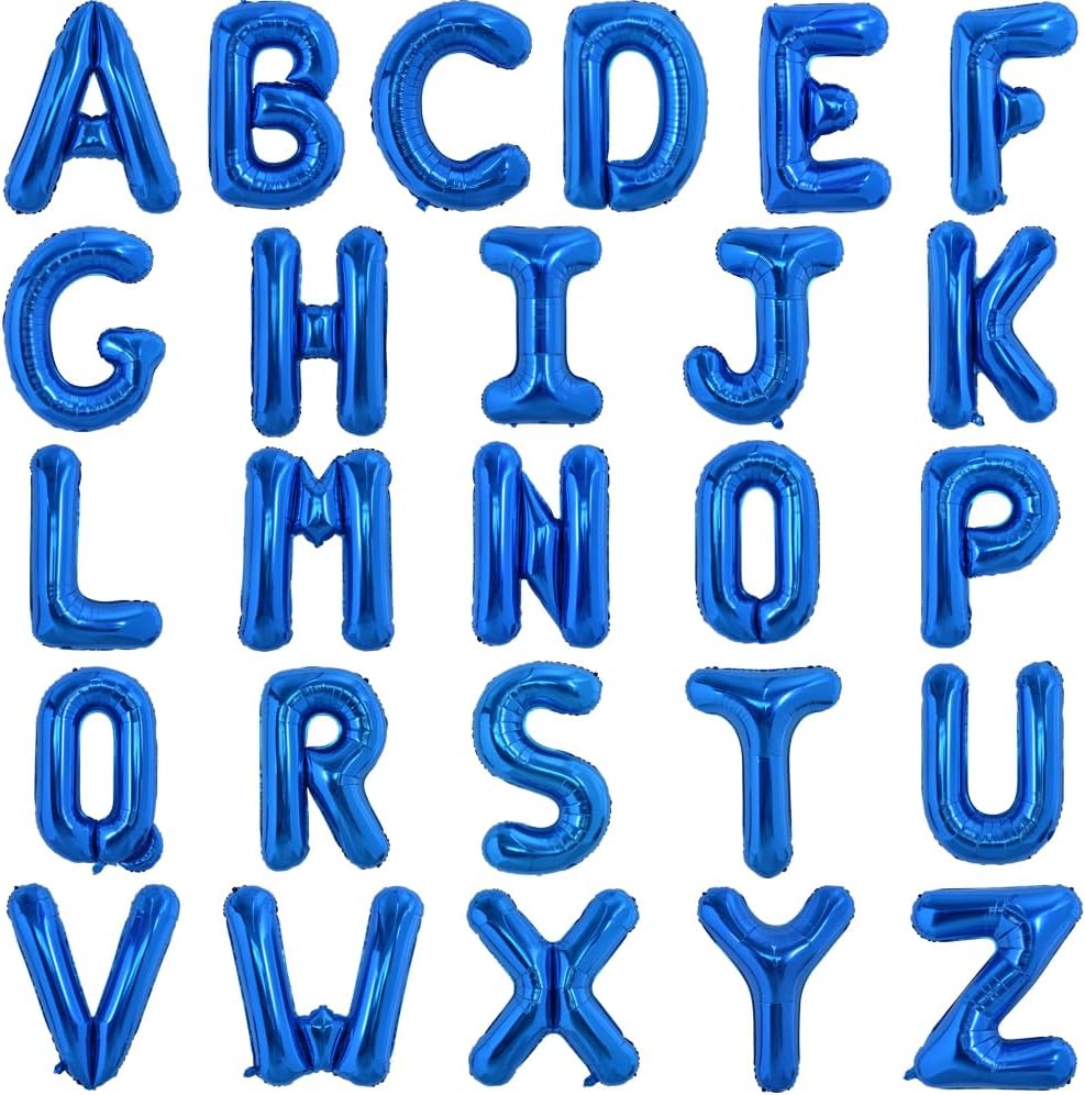 TONIFUL 52 globos azules de la letra A-Z de 16 pulgadas con frase personalizada, letras del alfabeto de Mylar para crear tu propia bandera,