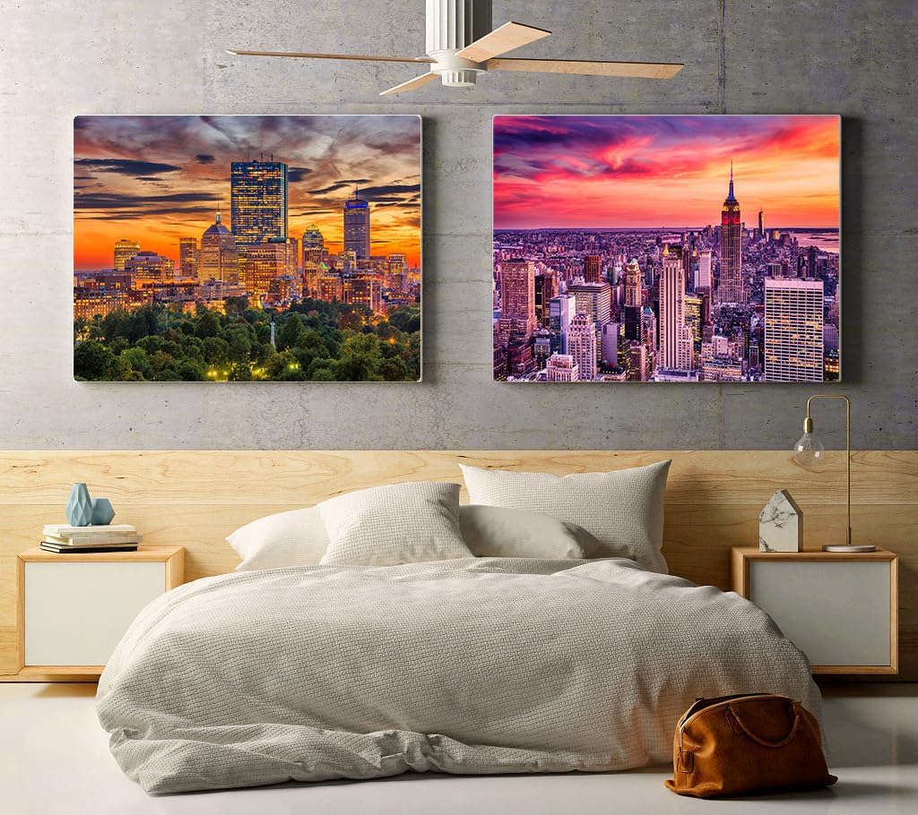 Paquete de 2 rompecabezas de 1000 piezas para Boston Downtown Skyline y New York City Midtown, rompecabezas para adultos de 1000 piezas en adelante,