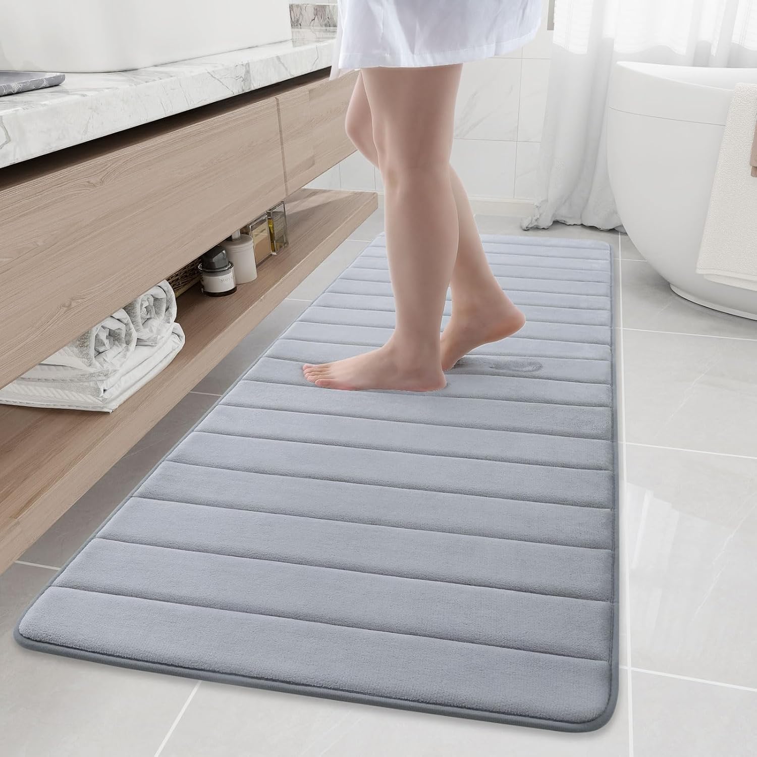 Buganda – Tapetes de baño de espuma viscoelástica suaves, antideslizantes y absorbentes, con forro trasero de goma, tapete largo extragrande para