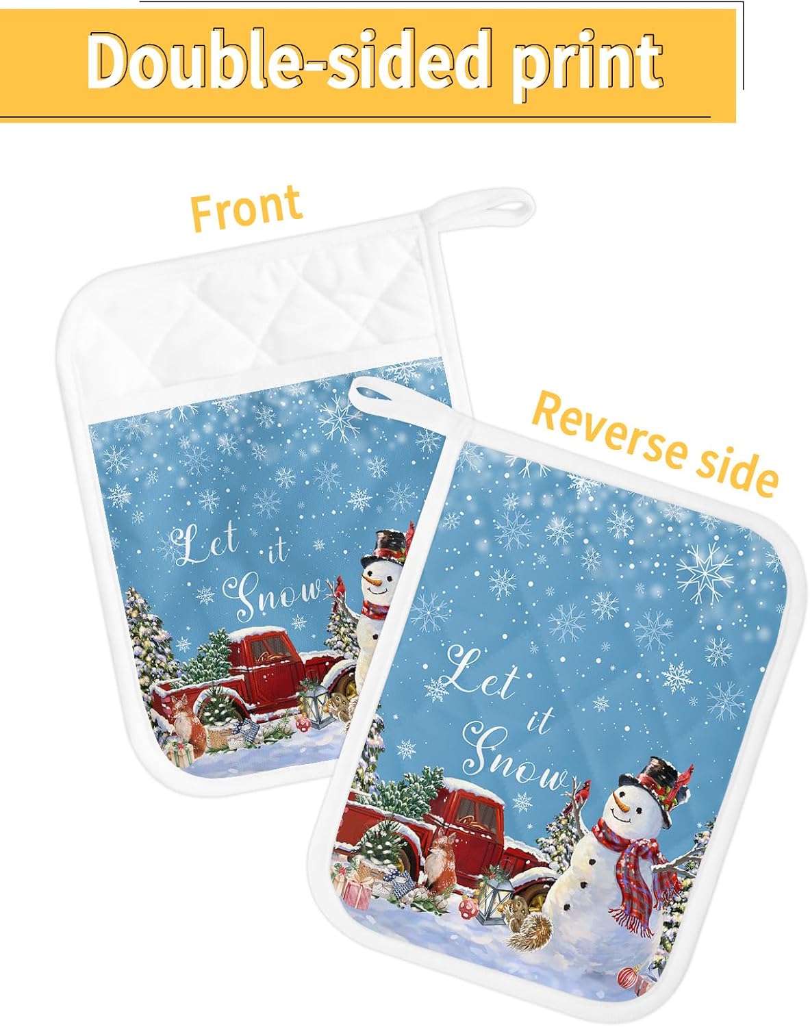 Christmas 5Pcs Pot Holders for Kitchen,Non Slip & Heat Insulation Terry Cloth Potholder Set with Pocket,Thick Hot Pad Oven Mitts Trivet Coaster for