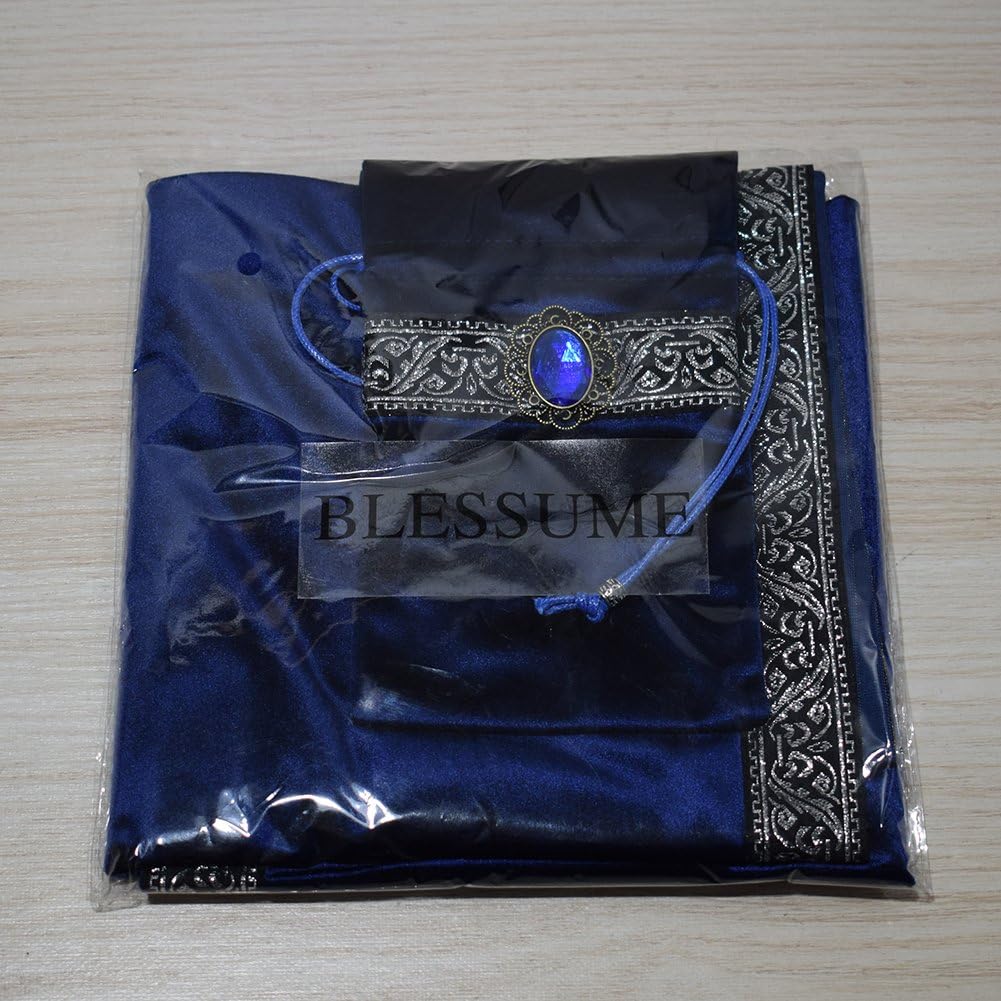 BLESSUME Mantel cuadrado de terciopelo con tarot y bolsa azul oscuro