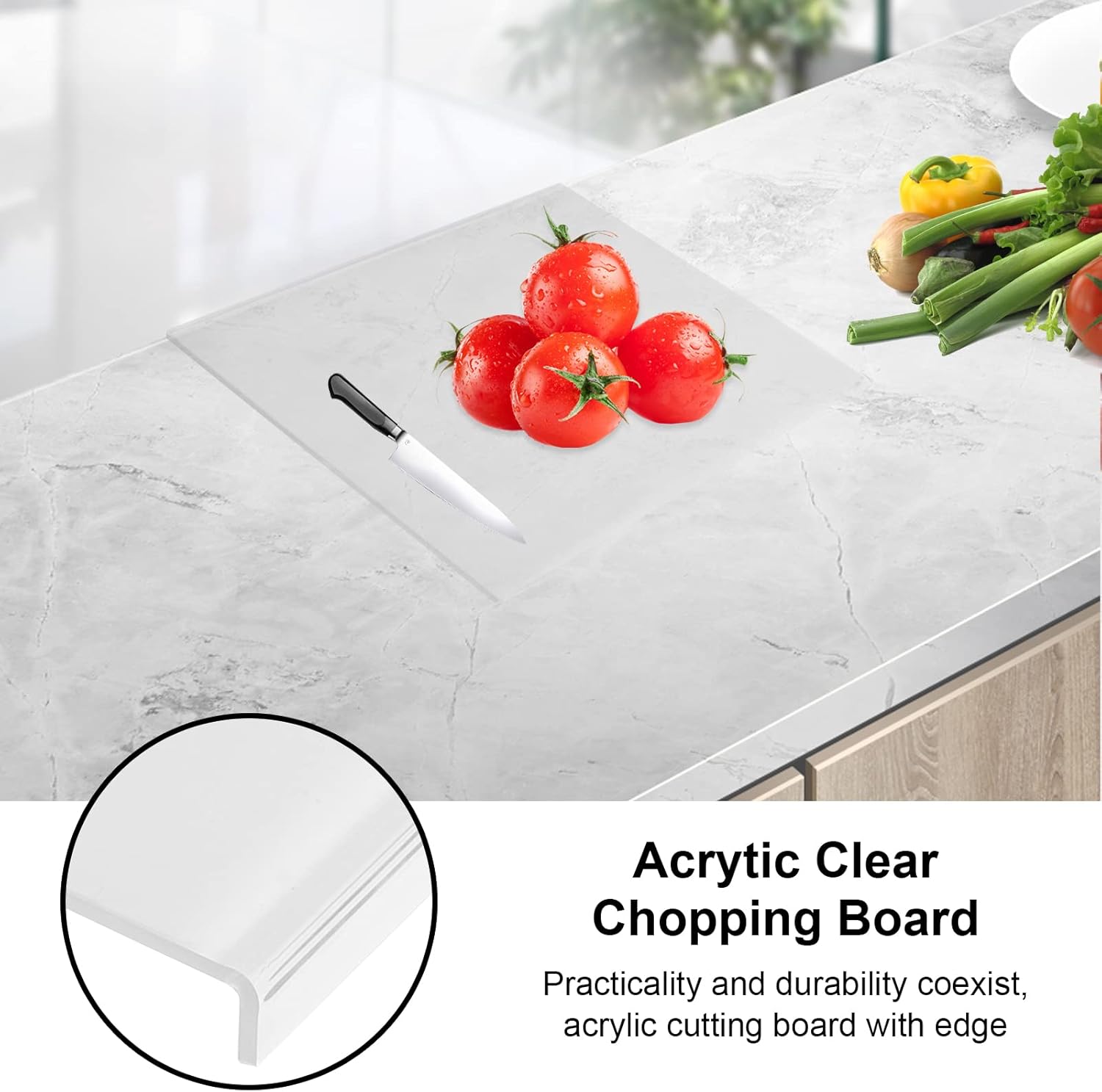 Tablas de cortar acrílicas para encimera de cocina, tabla de cortar acrílica antideslizante transparente, tabla de cortar acrílica con borde de