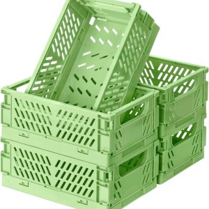 Xuanmuque Paquete de 5 cestas de almacenamiento plegables de plástico para organizar con asa, contenedor para escritorio, dormitorio, oficina, Xuanmuque Paquete de 5 cestas de almacenamiento plegables de plástico para organizar con asa, contenedor para escritorio, dormitorio, oficina,